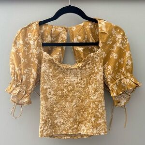 Anthropologie Boho Puff Sleeve Blouse | Smocked Bodice | XS